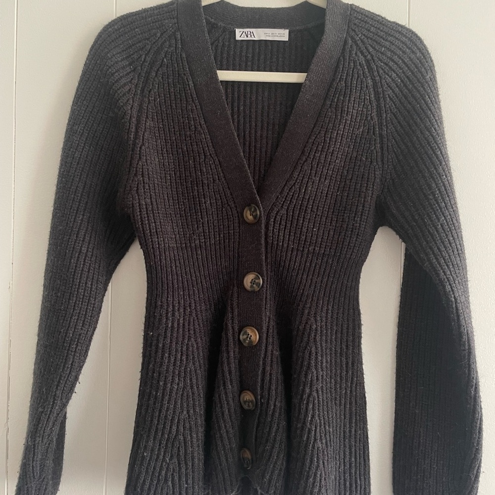 Zara Black Ribbed Cardigan Sweater